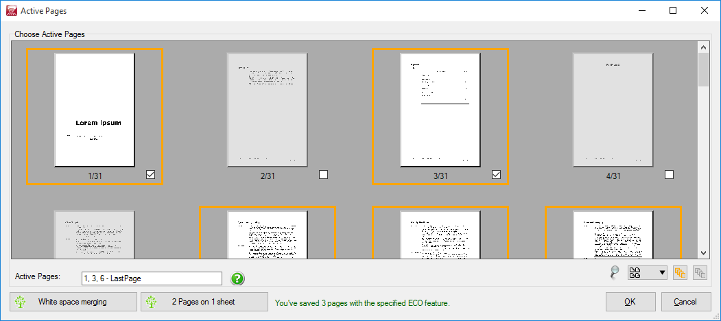 deselect pages from print job or pdf